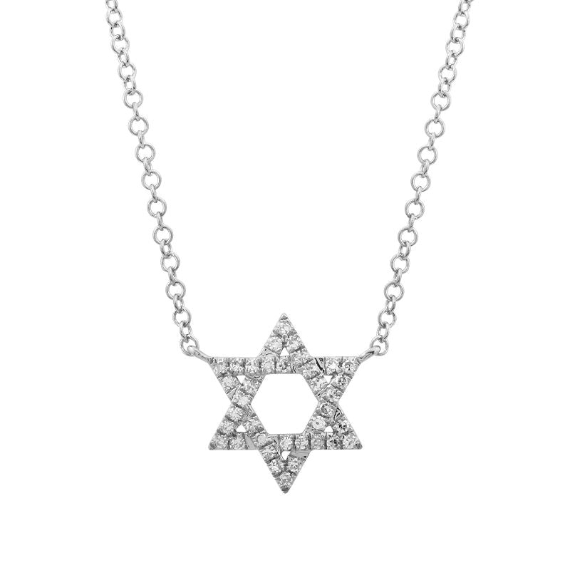14k Gold Star Of David Diamond Necklace