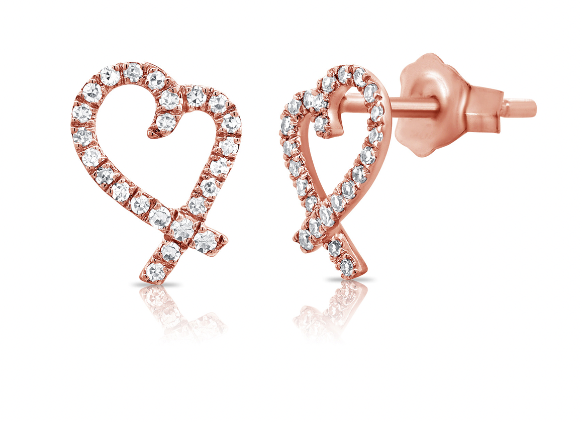 14k Gold Diamond Script Heart Stud