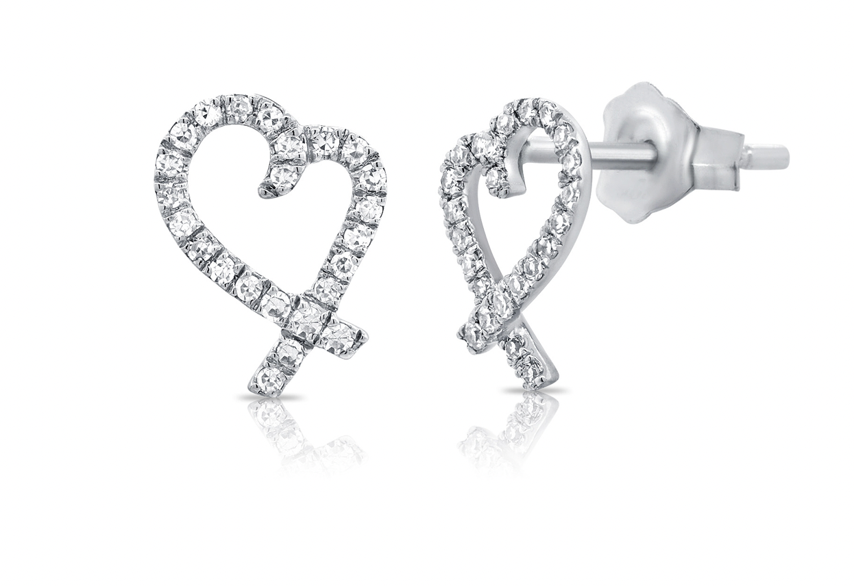 14k Gold Diamond Script Heart Stud