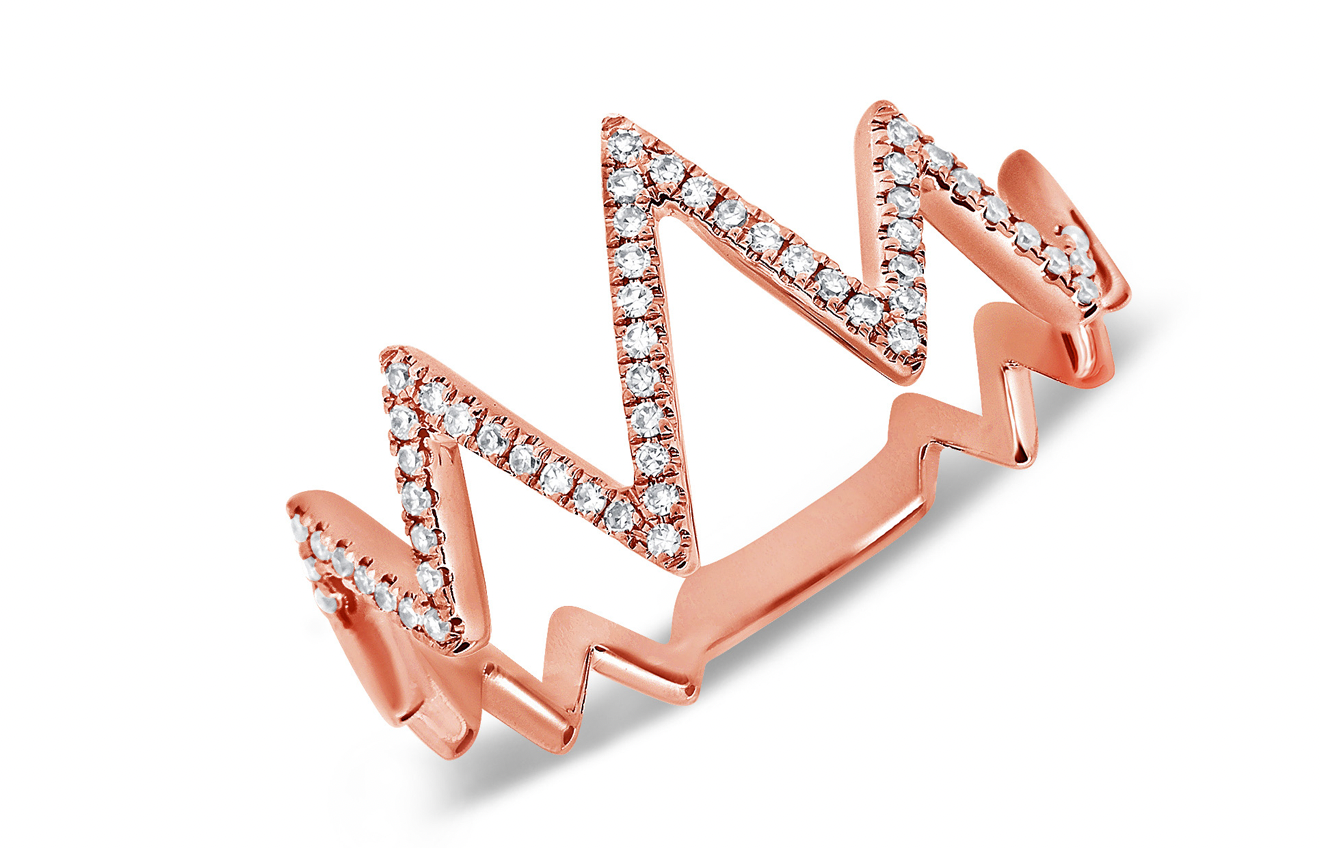 14k Gold Diamond Large Zigzag Ring