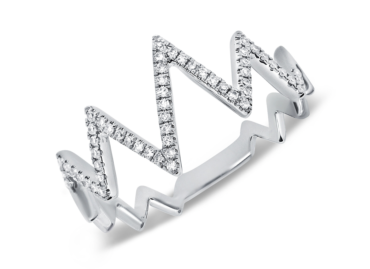 14k Gold Diamond Large Zigzag Ring
