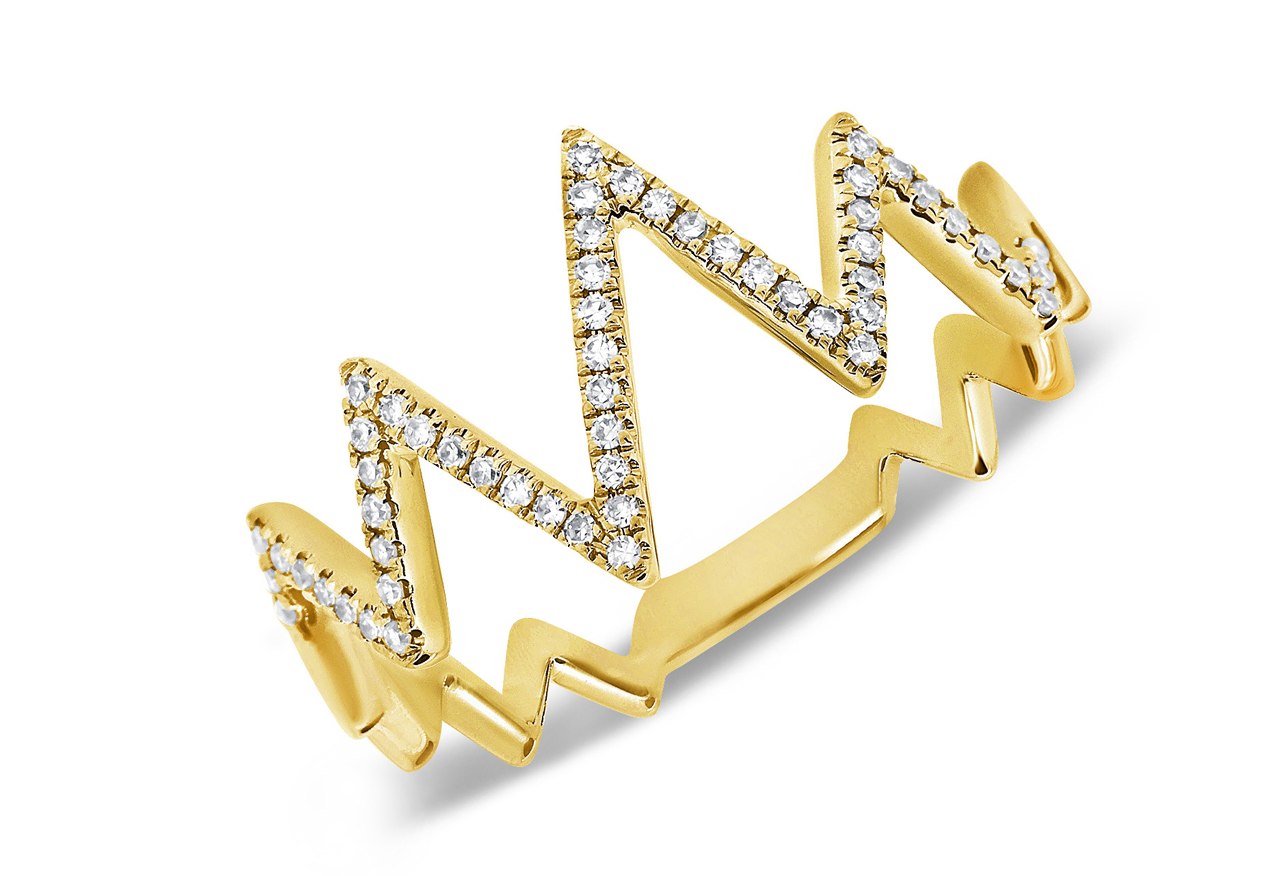 14k Gold Diamond Large Zigzag Ring