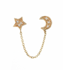 14k Gold Diamond Star and Moon Connected Earring