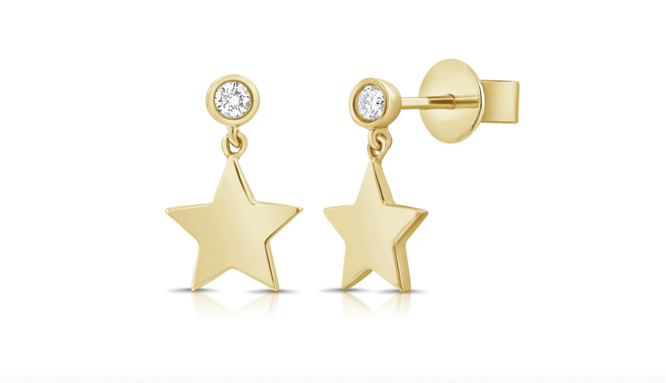 14k Gold Diamond Hanging Star Earrings