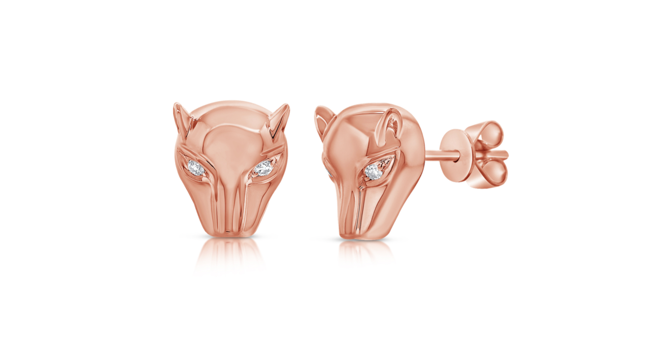 14k Gold Diamond Fierce Panther Studs