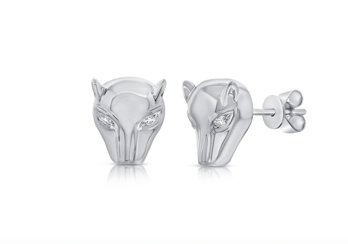 14k Gold Diamond Fierce Panther Studs