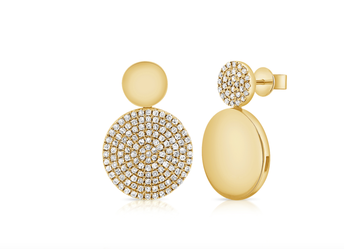 14k Gold Diamond Mismatched Circle Earrings