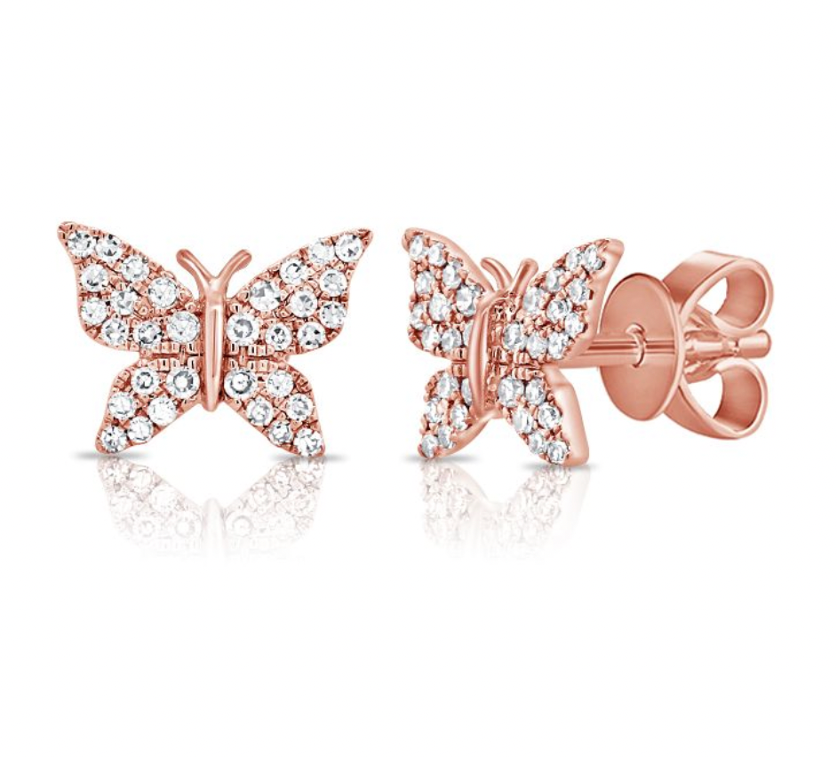 14k Gold Diamond Classic Butterfly Studs