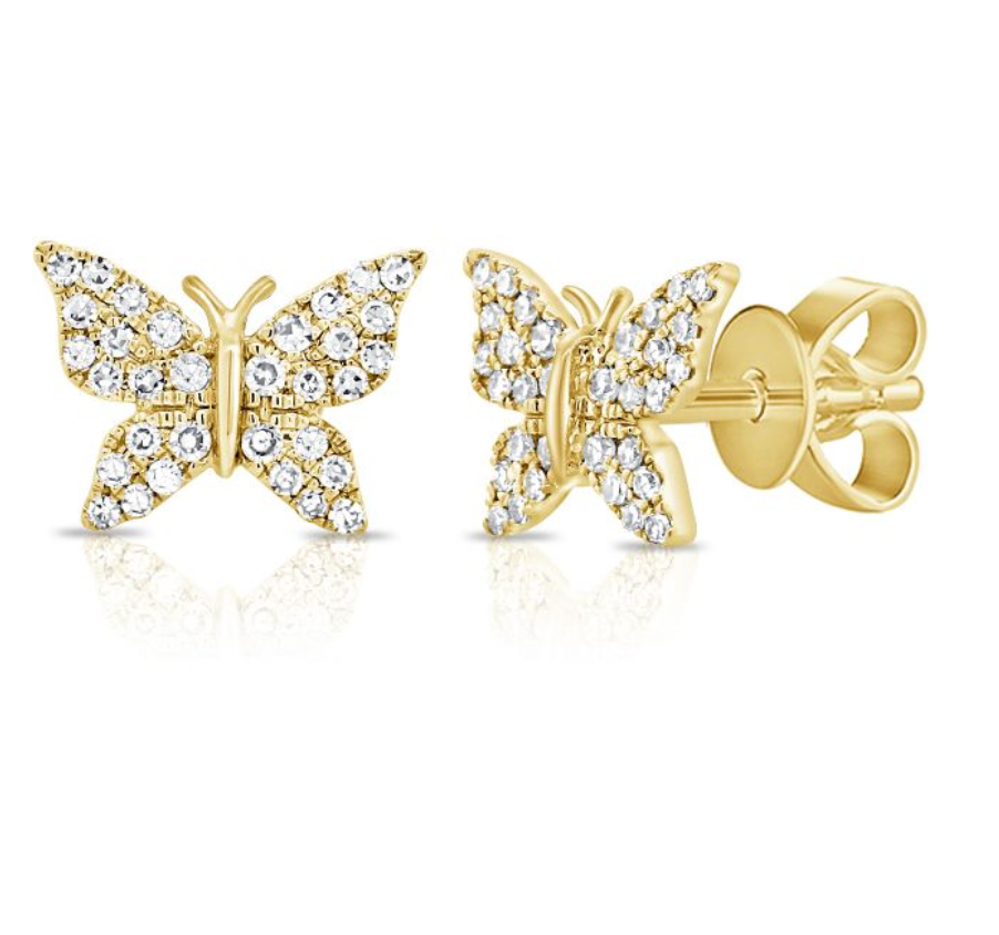 14k Gold Diamond Classic Butterfly Studs