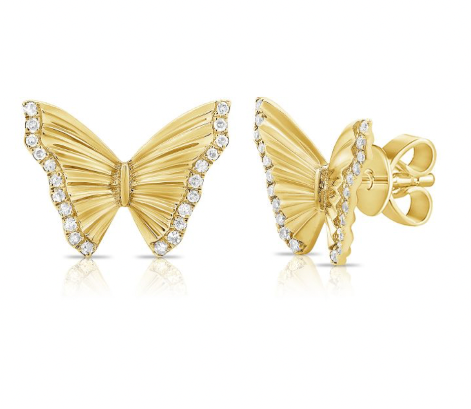 14k Gold Diamond Wings Butterfly Studs