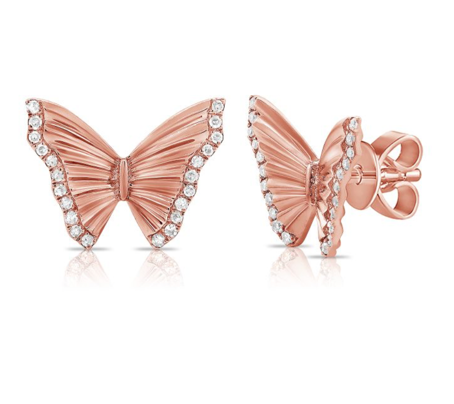 14k Gold Diamond Wings Butterfly Studs