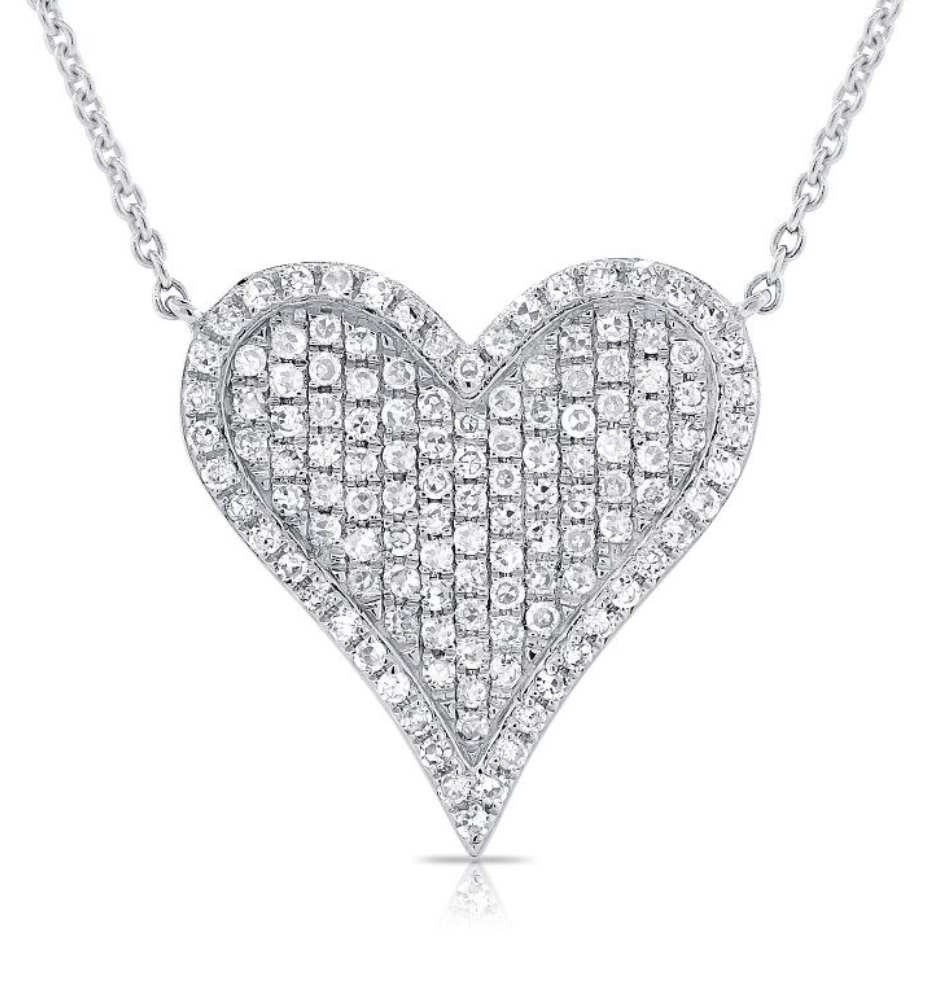 14k White Gold Pave Diamond Heart Necklace
