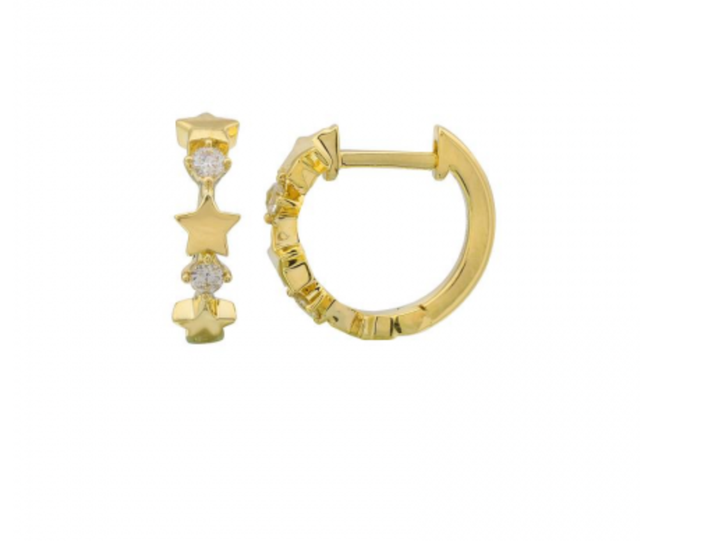 14k Yellow Gold Alternating Star and Diamond Huggie