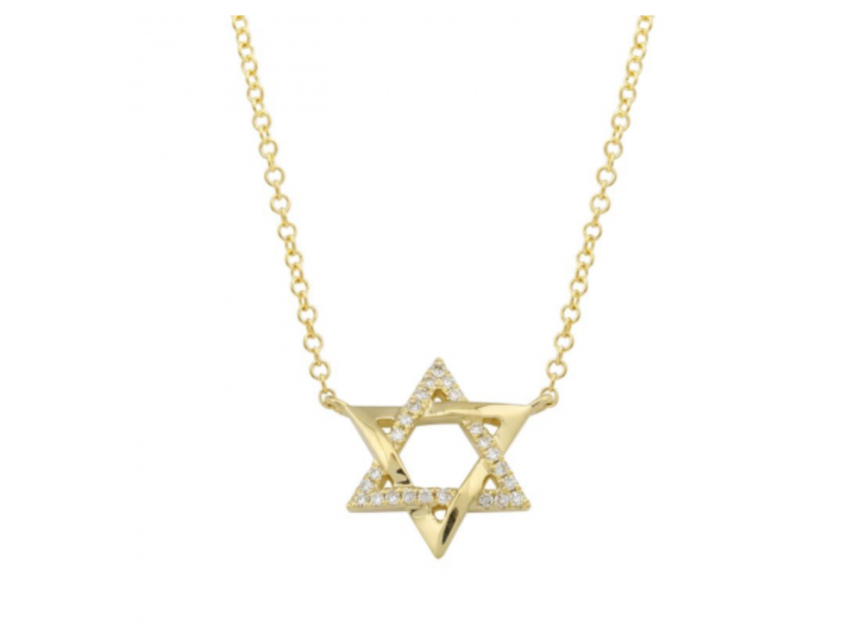 14K YELLOW GOLD HALF DIAMOND STAR OF DAVID NECKLACE
