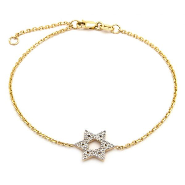 Yellow Gold Jewish Star Single Prong Diamond Bracelet