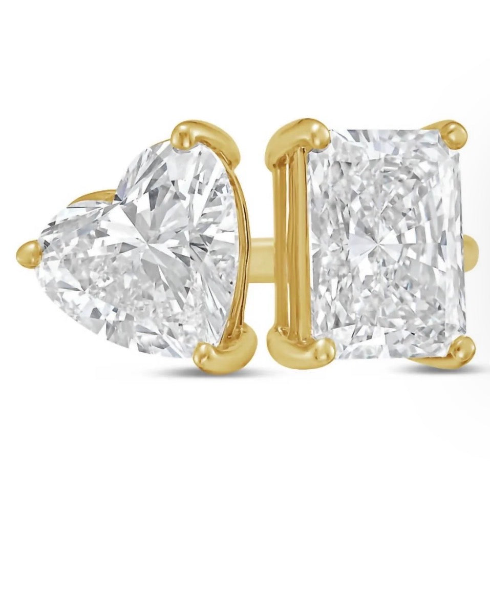 14k Yellow Gold 2 Lab Diamond Stone Ring