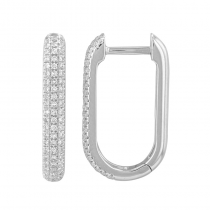 14k White Gold Rectangle Diamomd Huggie Earrings
