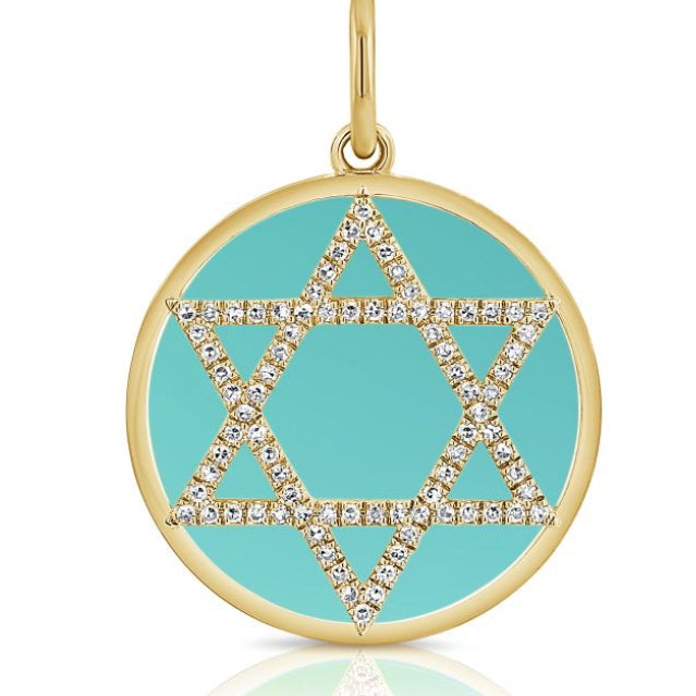 6.95CT TURQUOISE AND DIAMOND STAR OF DAVID PENDANT