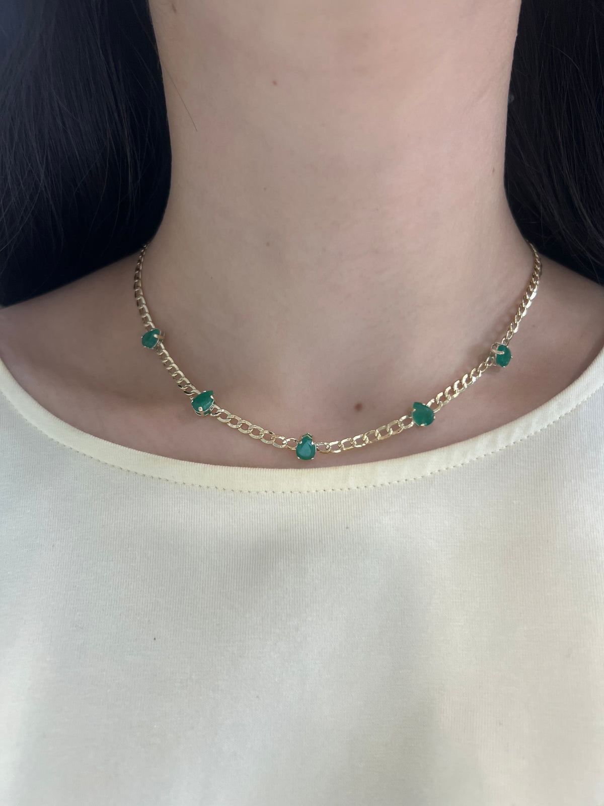 14k Cuban Link Necklace with Emeralds