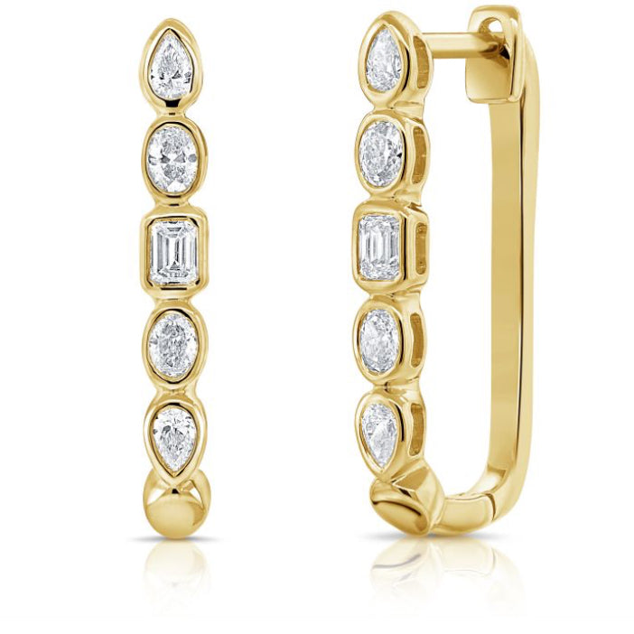 0.56CT OVAL SHAPE, EMERALD SHAPE AND PEAR SHAPE DIAMOND BEZEL SET HUGGIE EARRINGS
