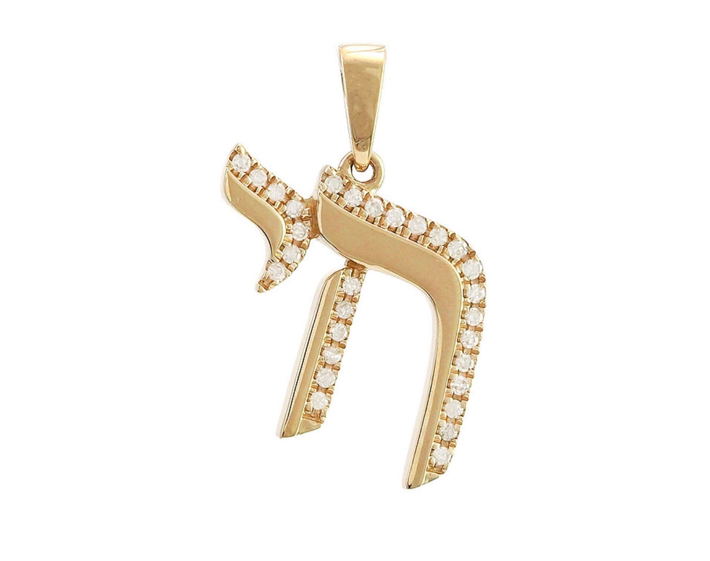 Yellow Gold Chai Single Micro Pave Diamond Charm Pendant