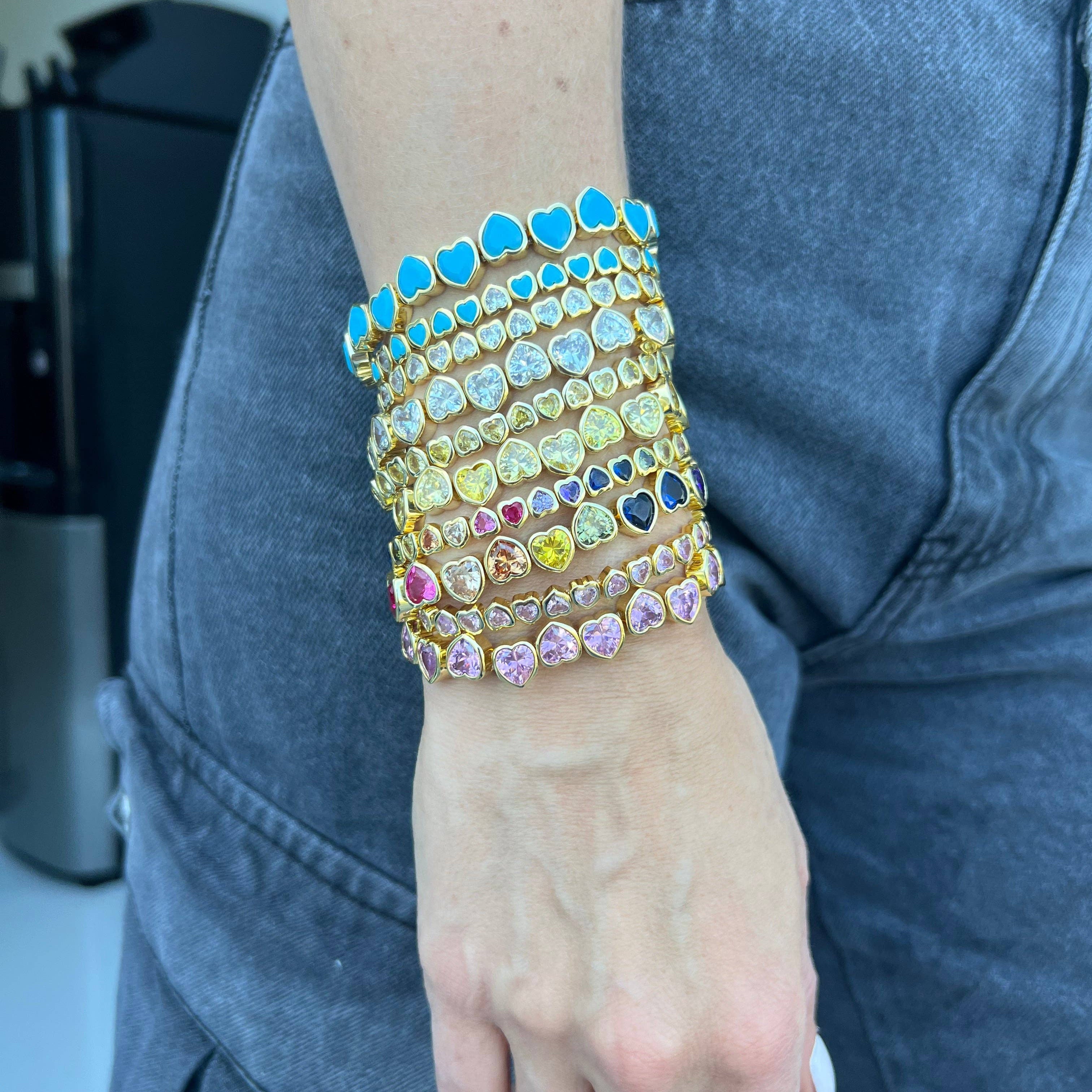 Mini Turquoise Stretchy Bezel Heart Bracelet