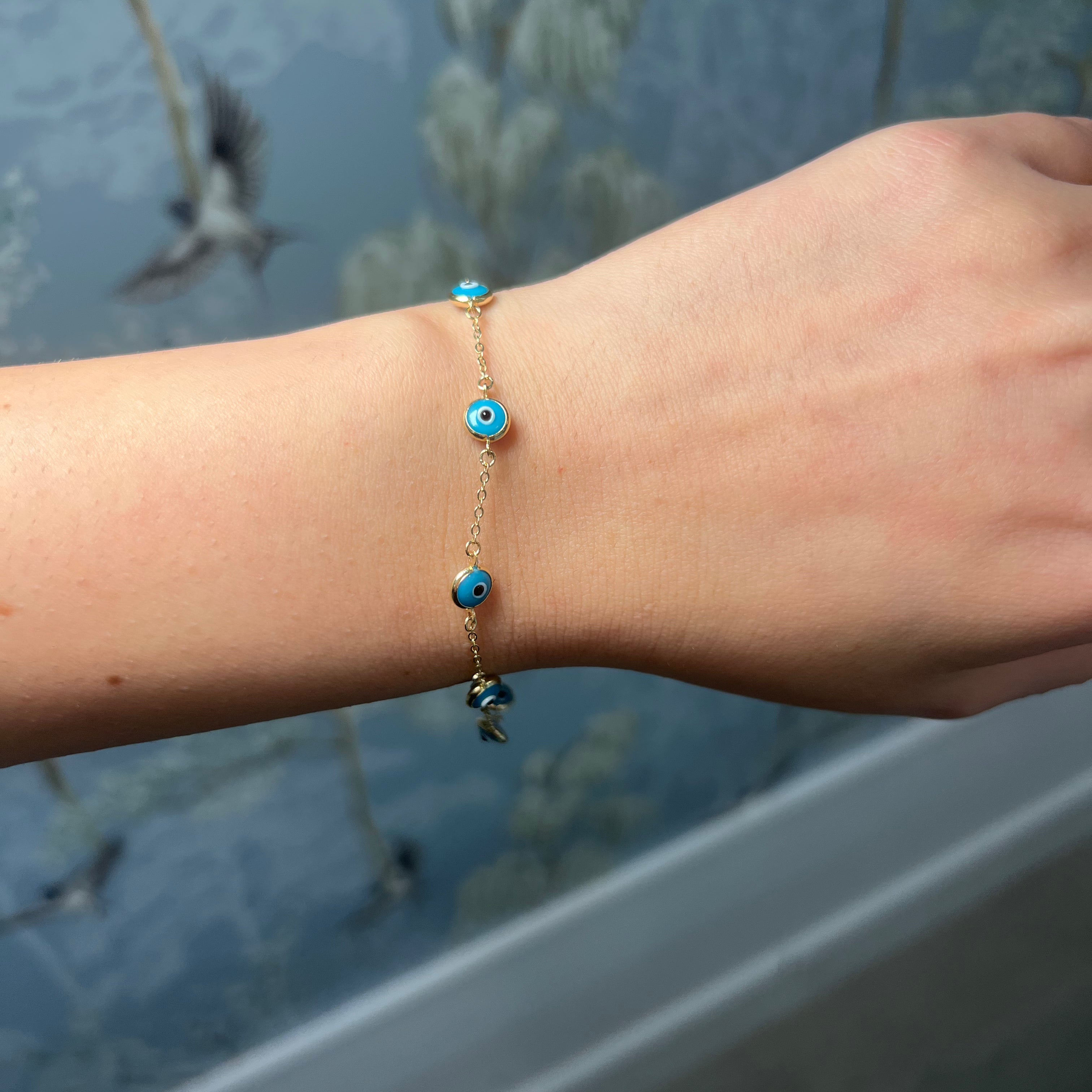 14k Yellow Gold Turquoise Evil Eye Bracelet