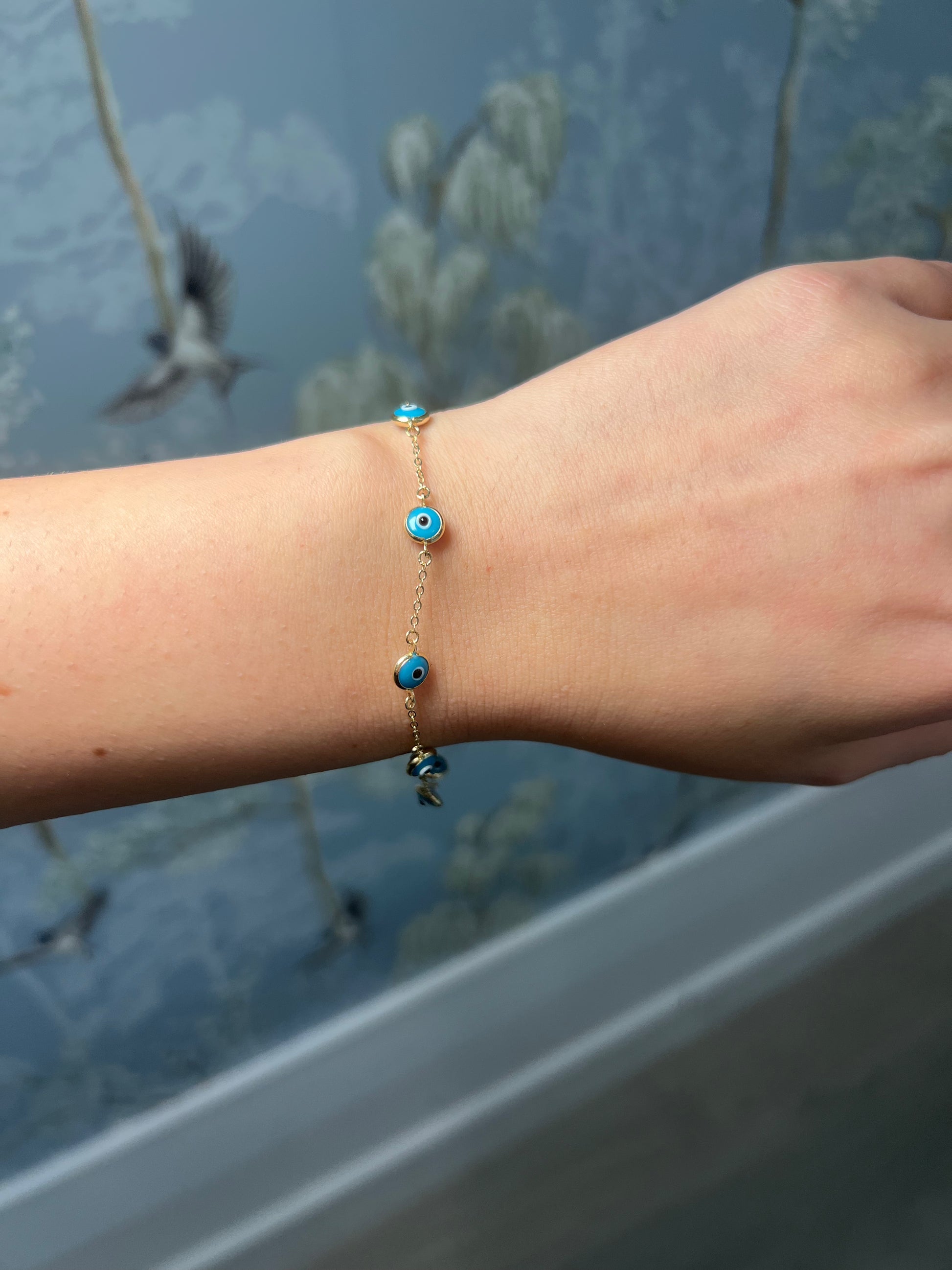 14k Yellow Gold Turquoise Evil Eye Bracelet