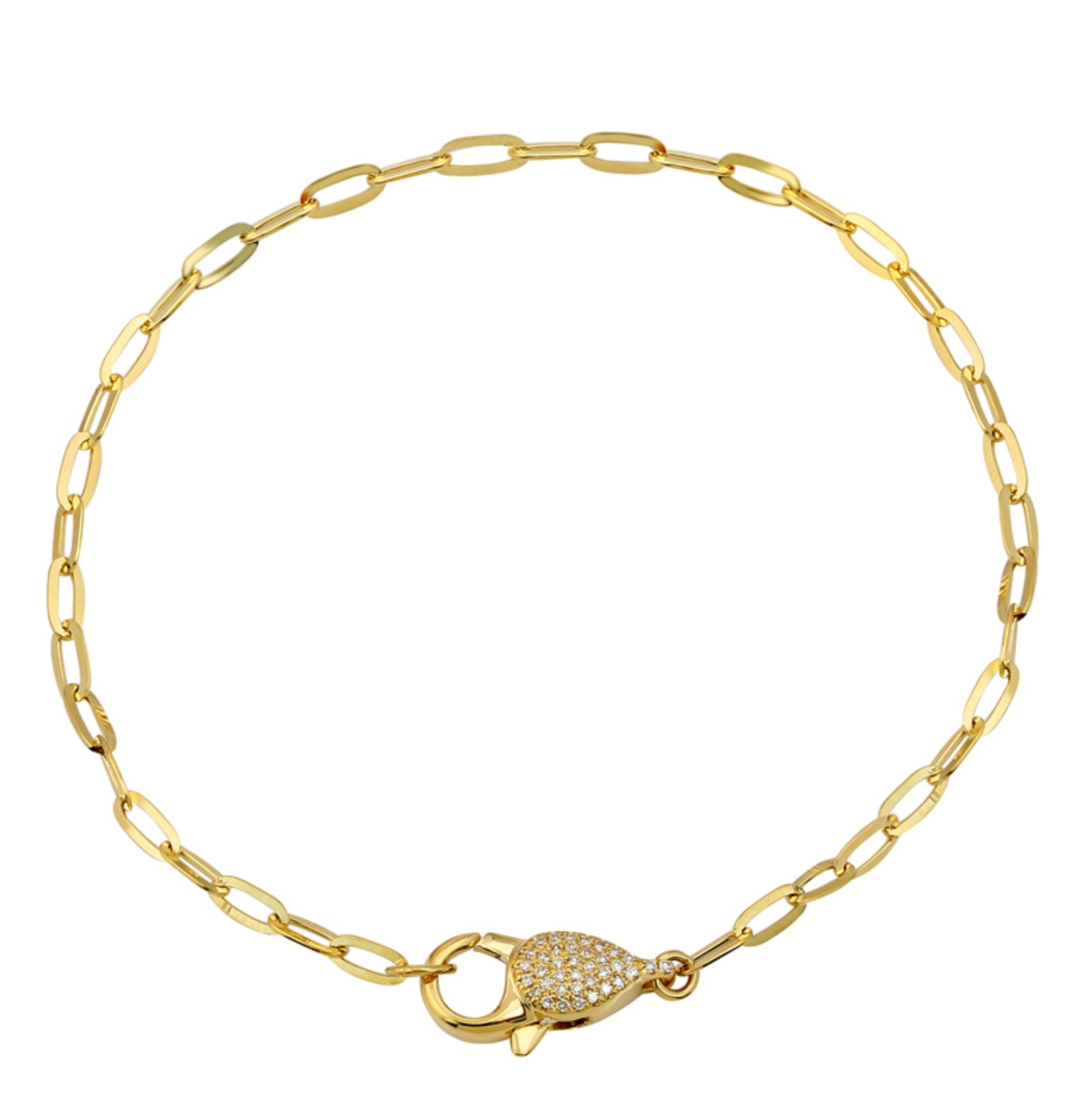 14k Yellow Gold Diamond Lobster Clasp Link Chain Bracelet