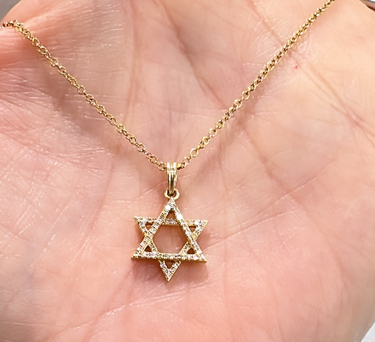 14k Yellow Gold Star Of David Diamond Neclace