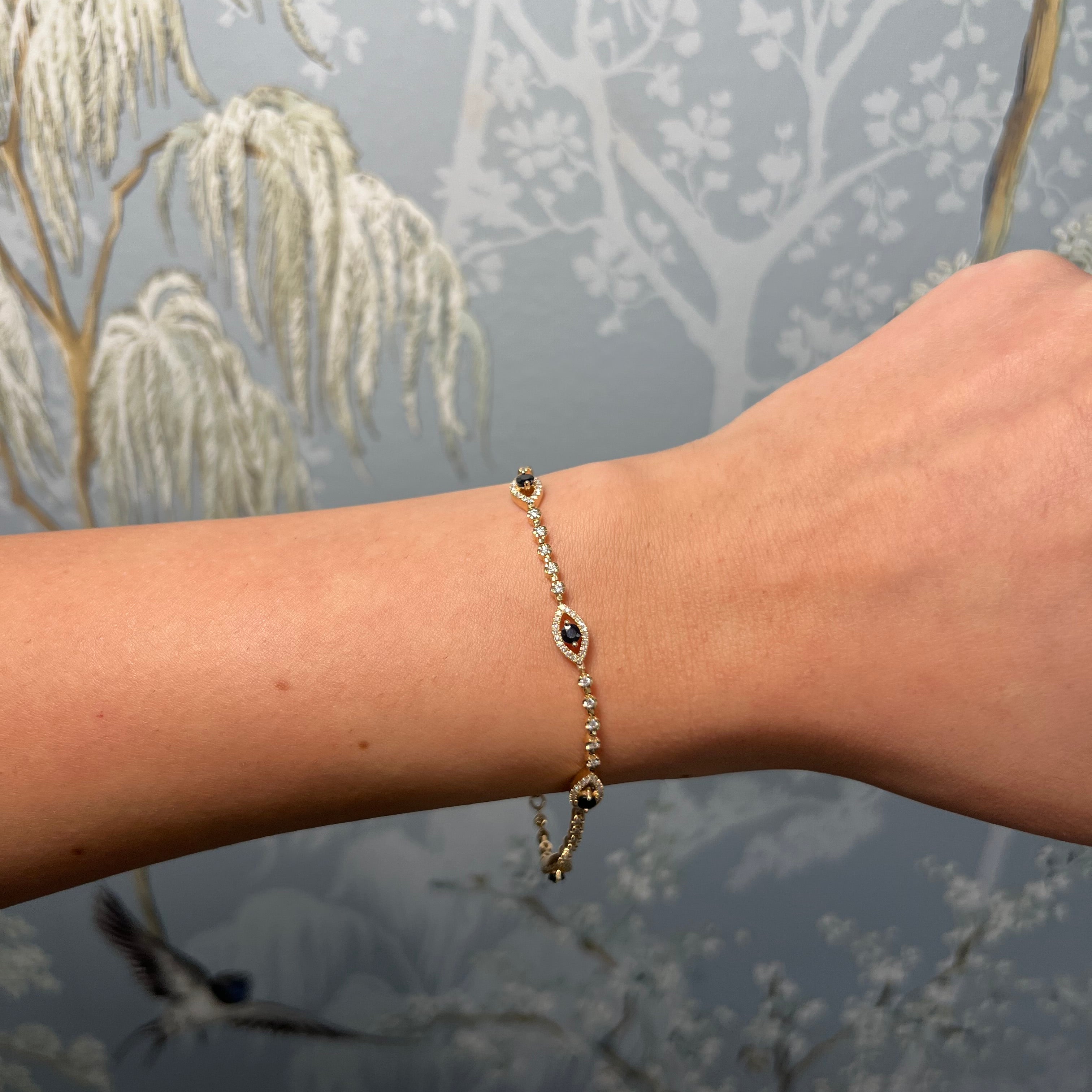 Evil Eye Tennis Diamond and Sapphire Bracelet