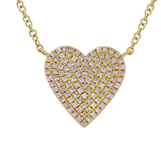 14k Yellow Gold Pave Diamond Heart Necklace