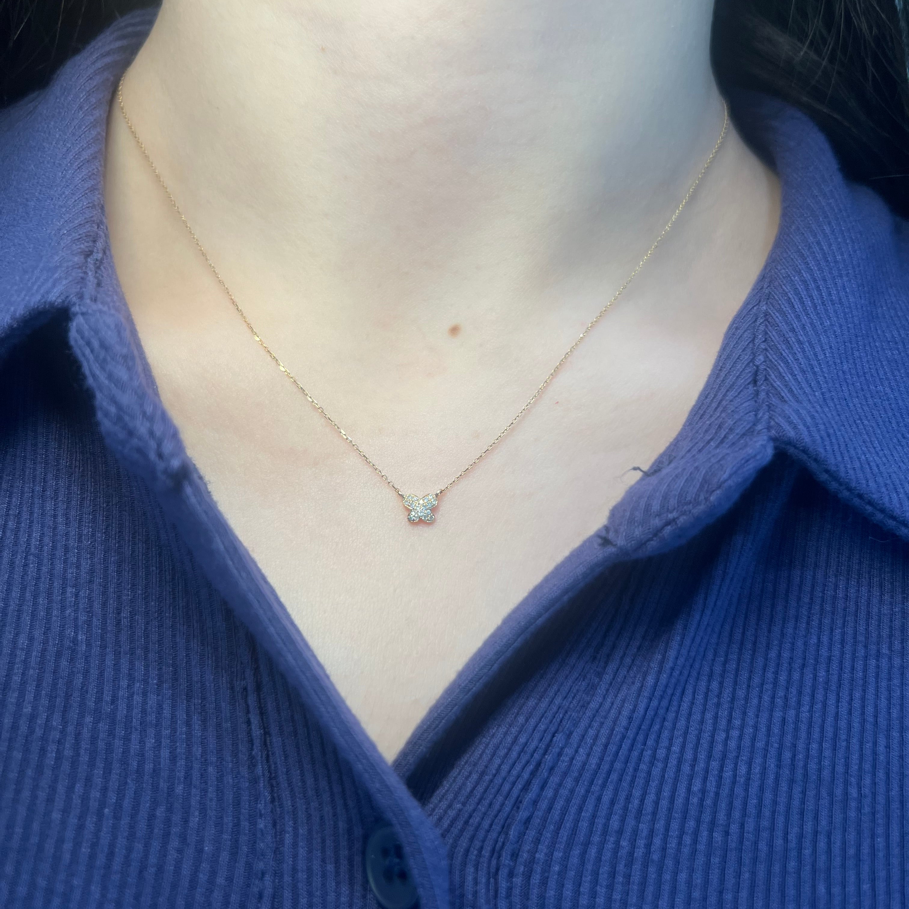 14k Yellow Gold Diamond Butterfly Necklace