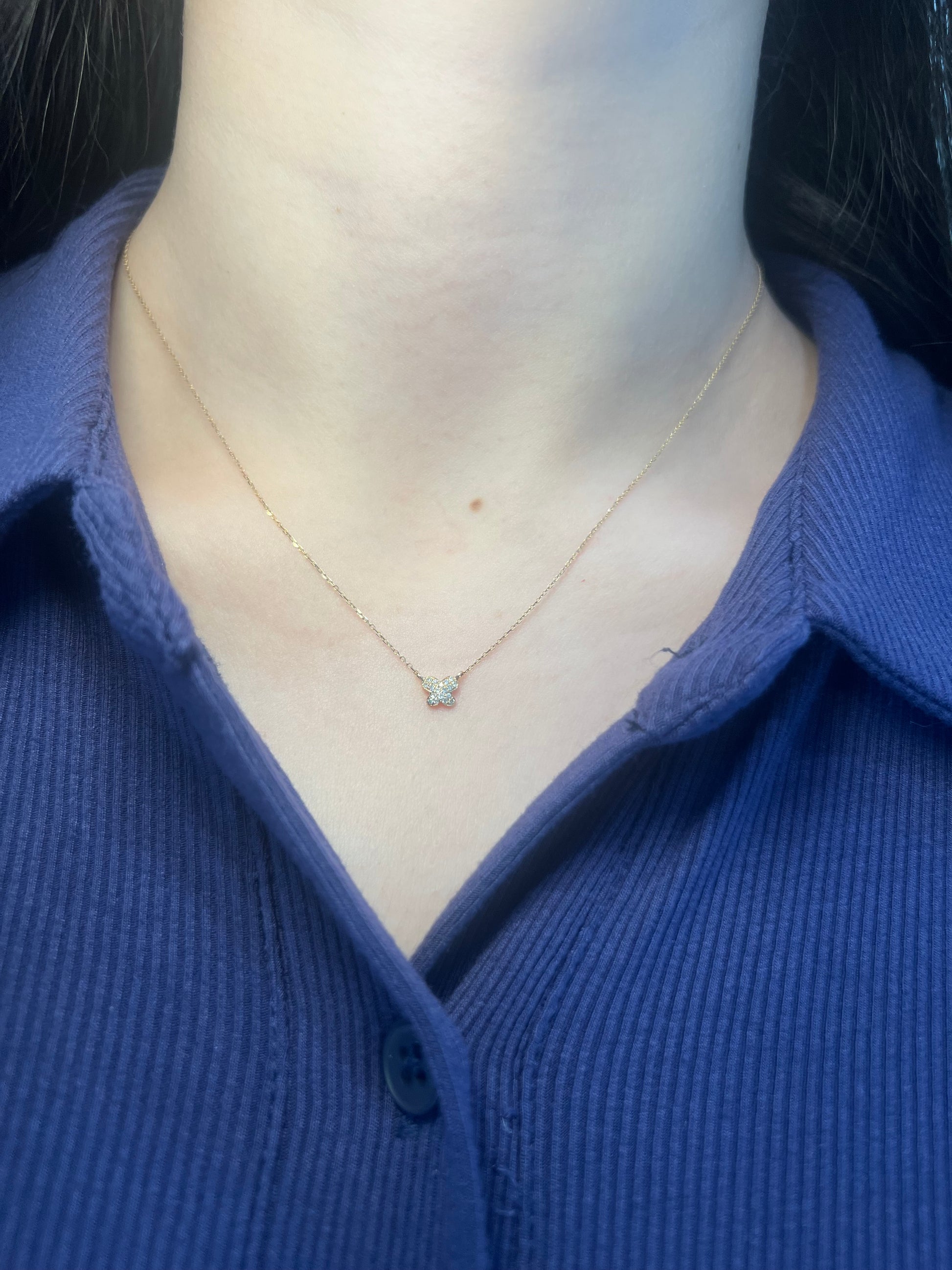 14k Yellow Gold Diamond Butterfly Necklace