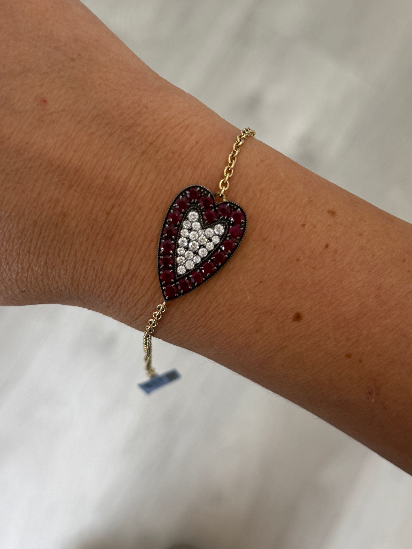 14k Yellow Gold Ruby Heart Bracelet