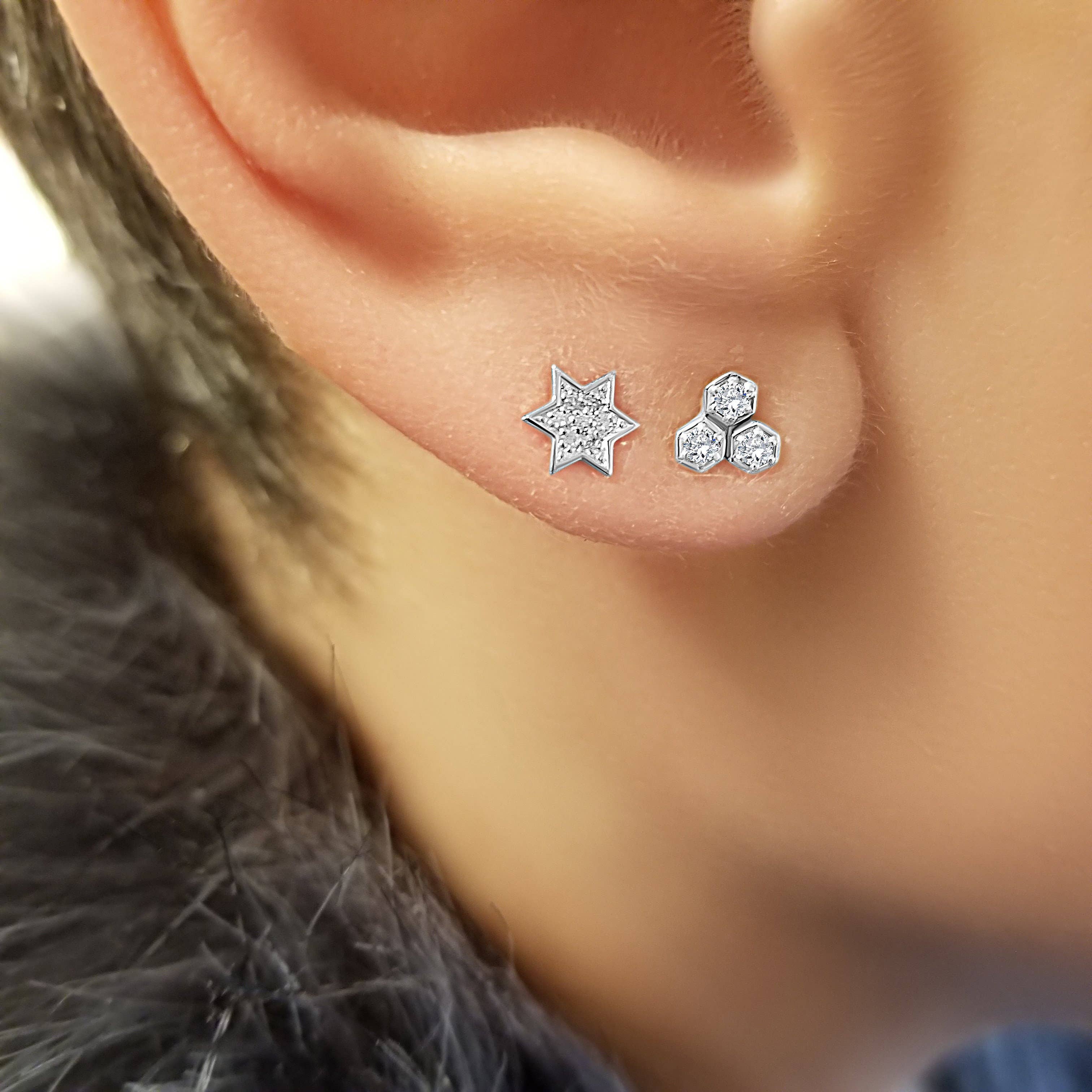 Diamond Star of David Earrings in 14k Gold