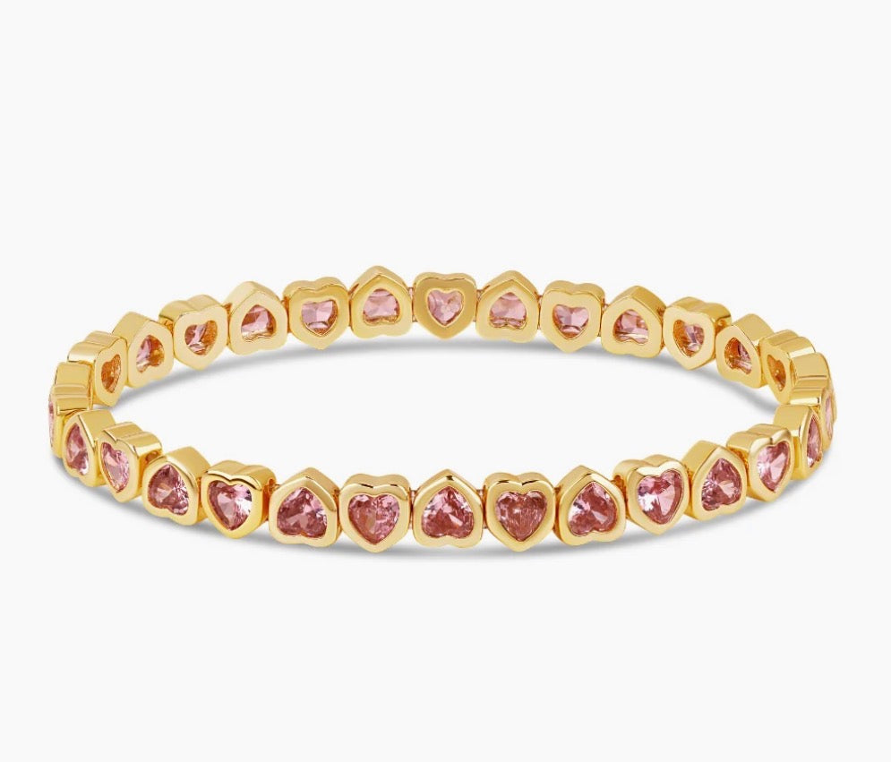 MINI PINK STRETCHY BEZEL HEART BRACELET