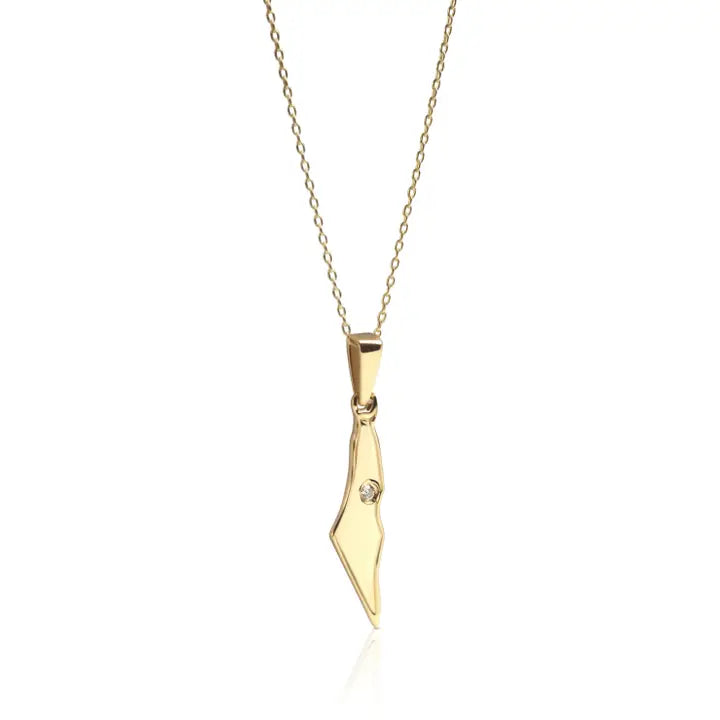 14K Small Map of Israel with Diamond Charm