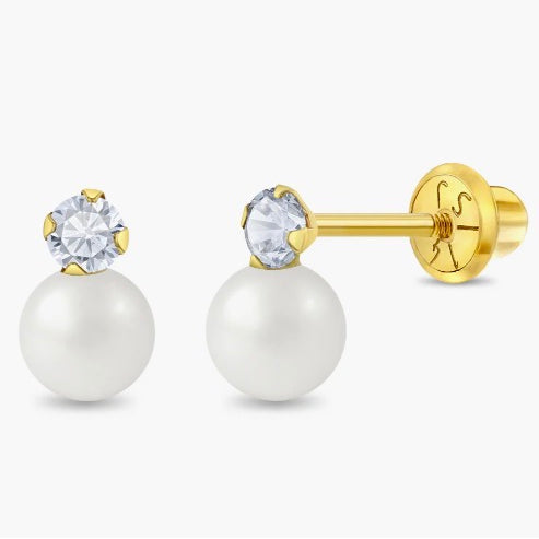 14k Pearl With CZ Drop Earrings