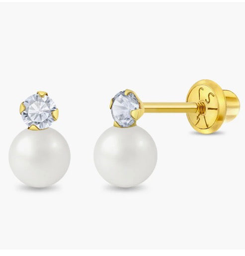 14k Pearl With CZ Drop Earrings