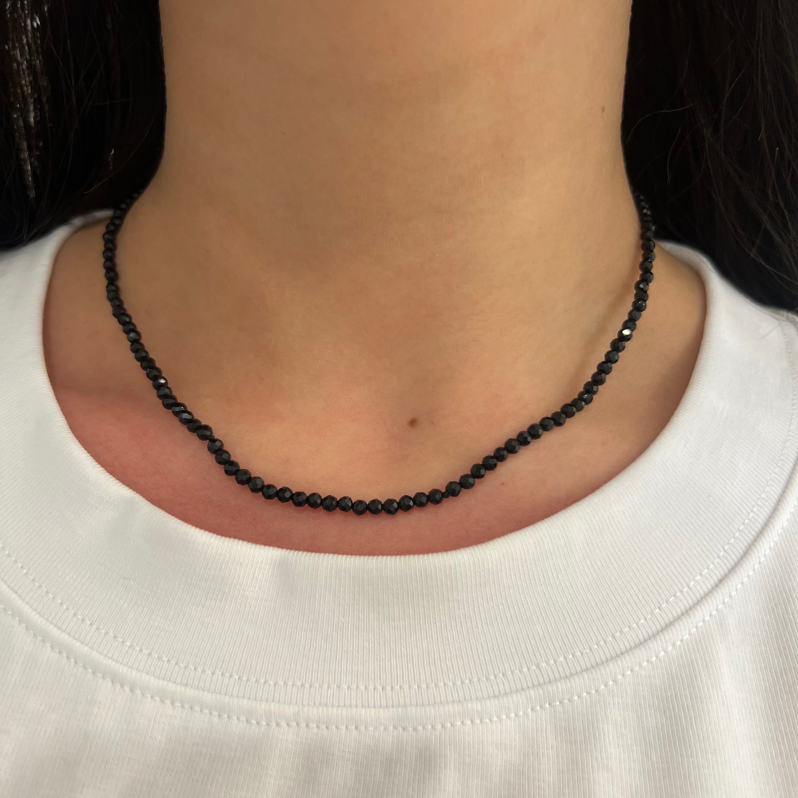 14k Gold Black Beaded Necklace