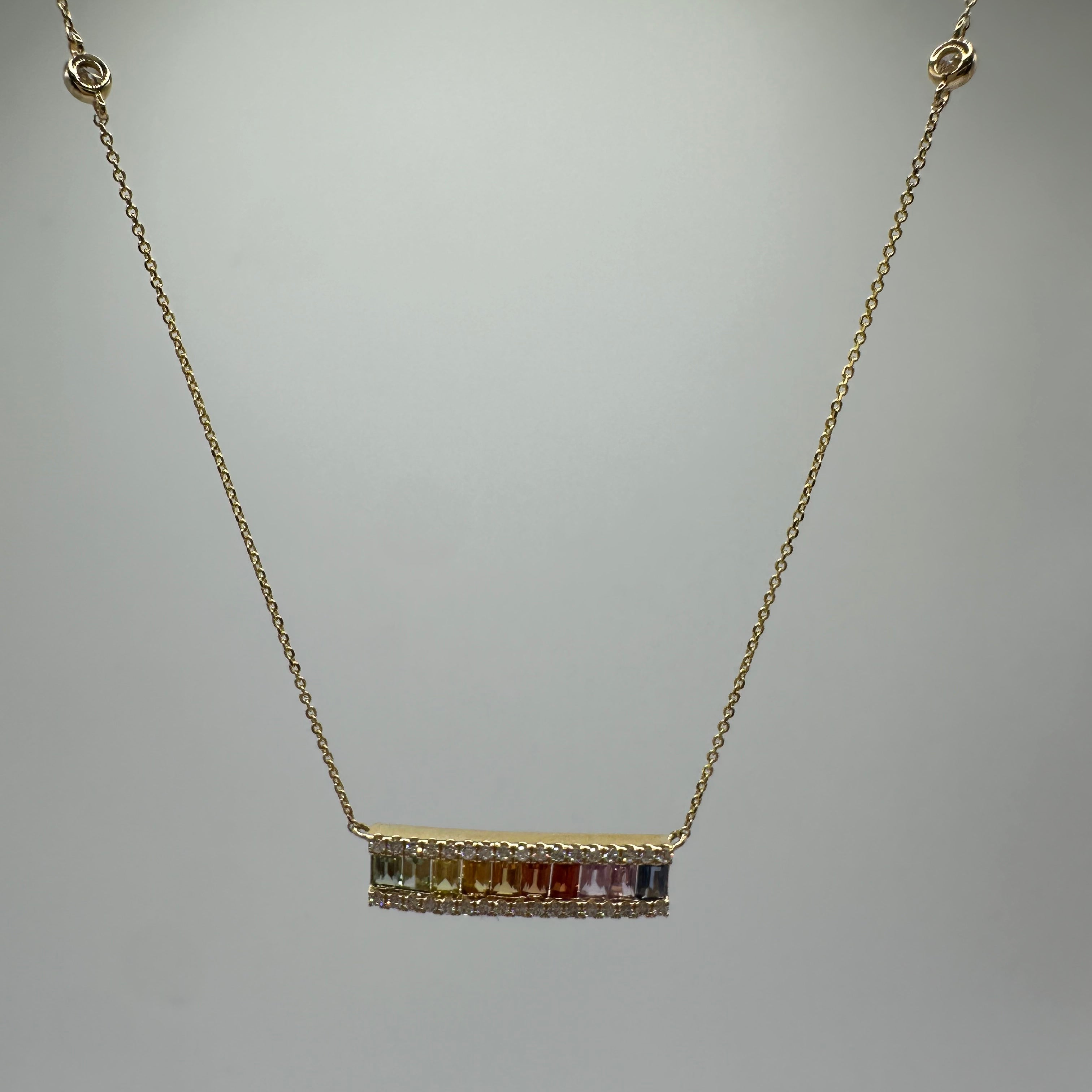 14k Rainbow and Diamond Bar Necklace