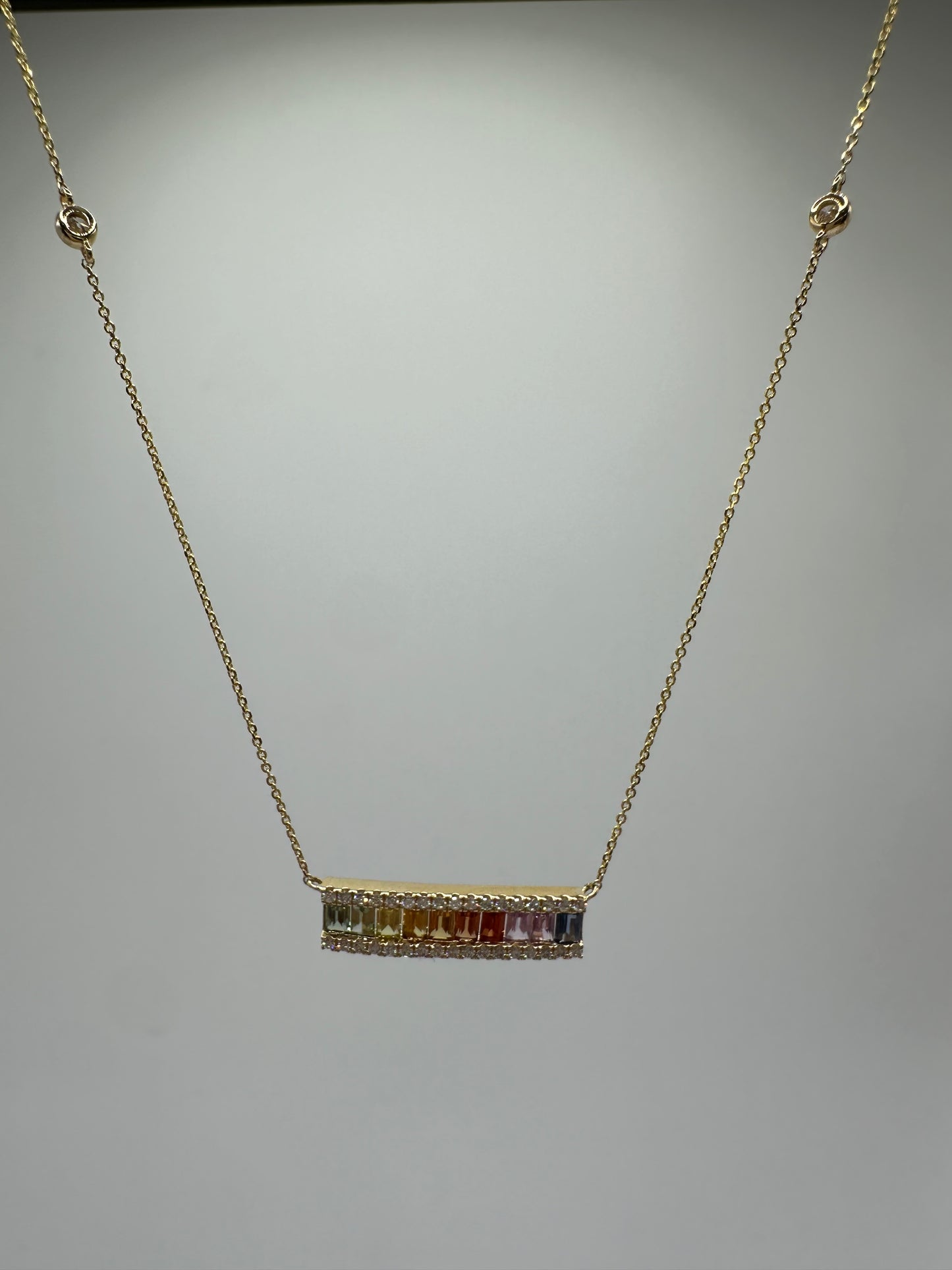 14k Rainbow and Diamond Bar Necklace