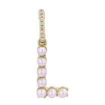 14k Yellow Gold Pearl Initial L Necklace Charm / Diamond Enhancer