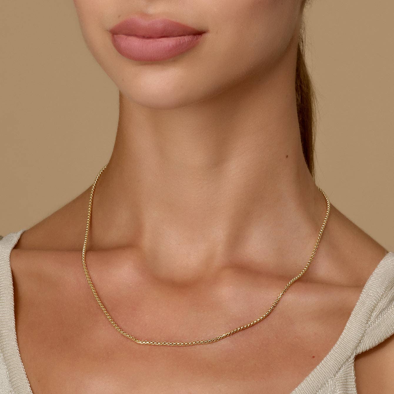 14k Gold Round Box Chain Necklace