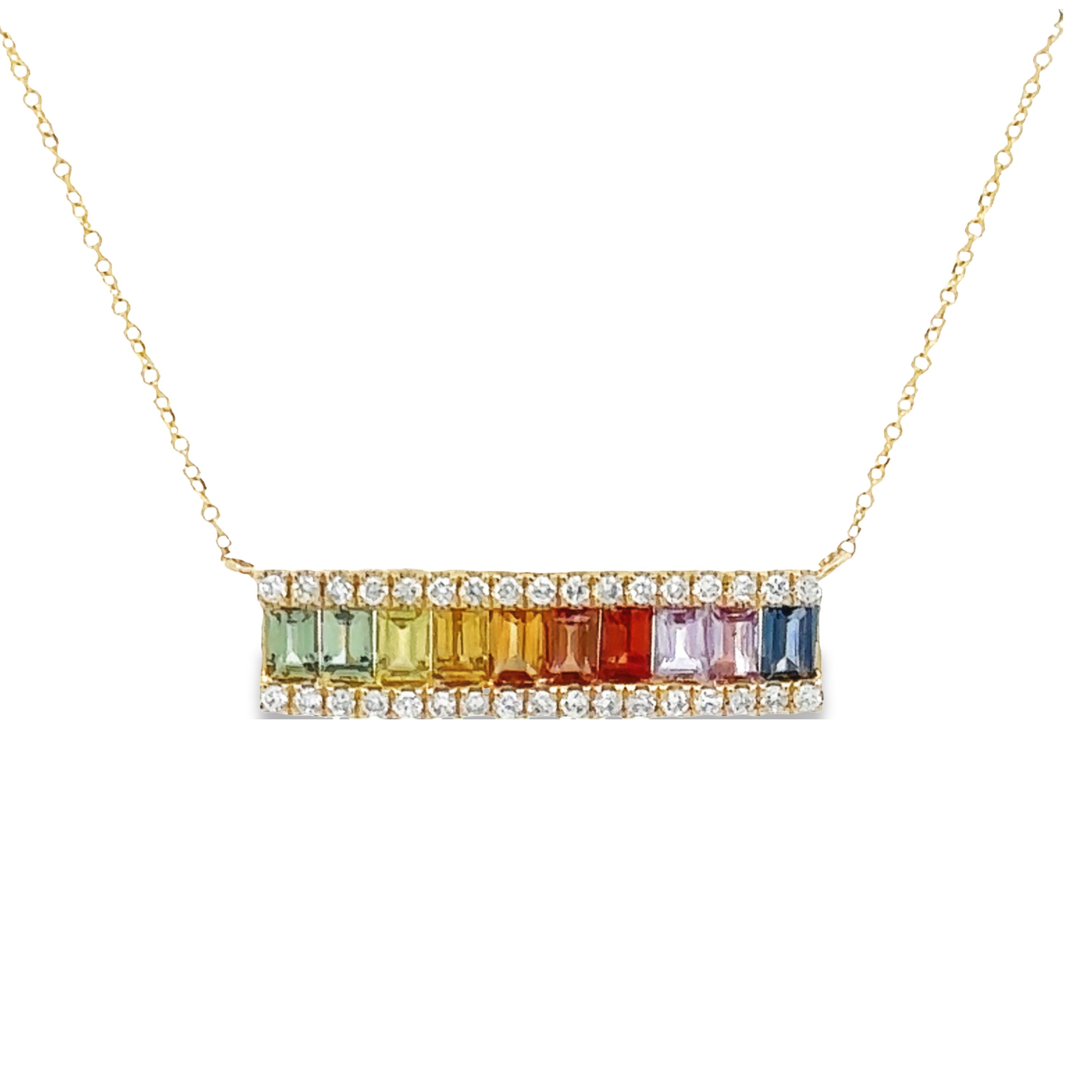 14k Rainbow and Diamond Bar Necklace