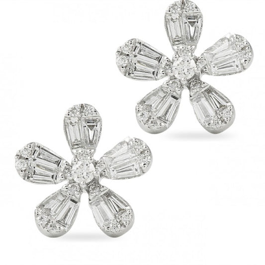 Baguette and Round Diamond Flower Petal Earrings