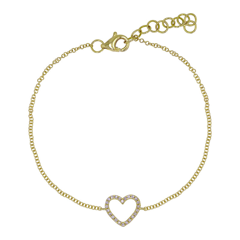 14k Gold Open Heart Diamond Bracelet