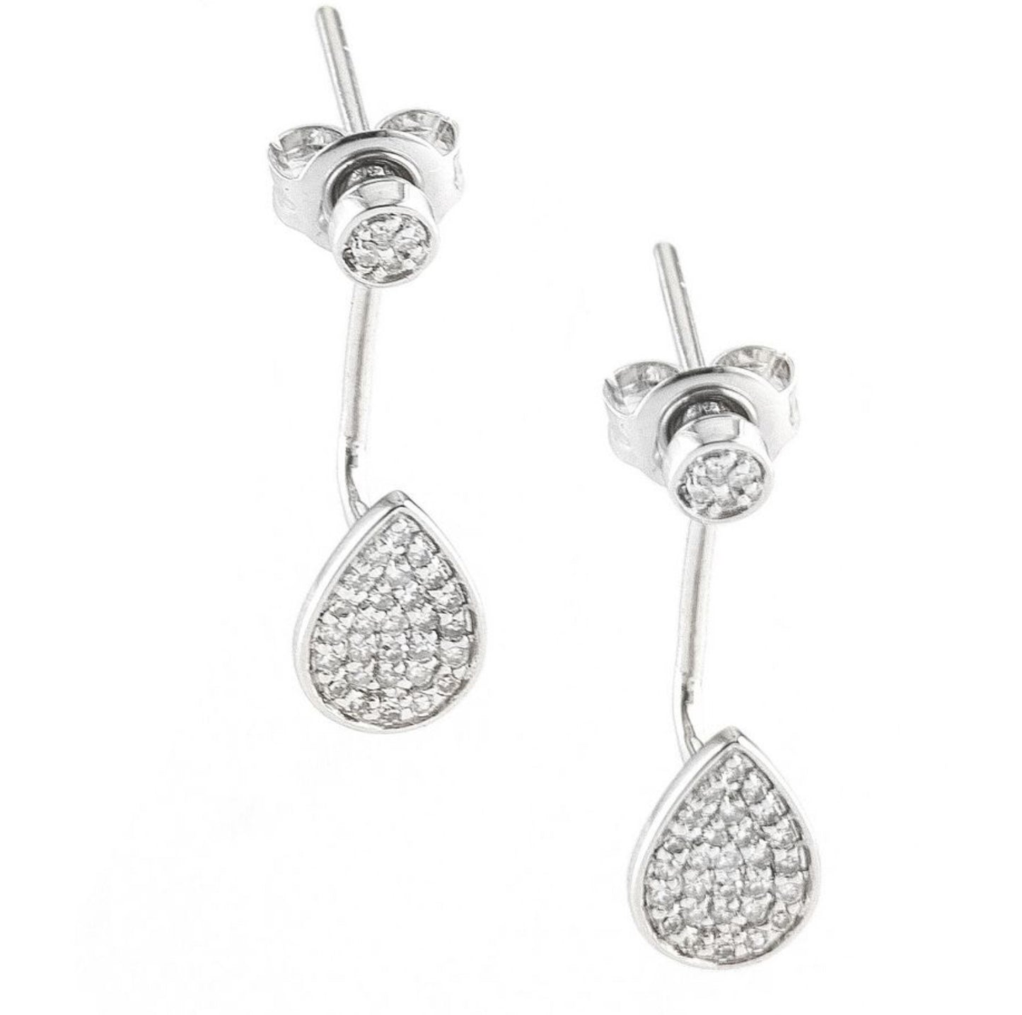 White Gold Pear Single Pave Diamond Earrings