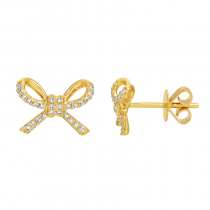 14k Yellow Gold Bow Diamond Stud Earrings